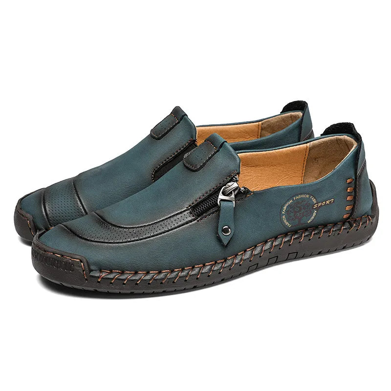 ⏰Limited Time 60% OFF - Men's Handmade Genuine Leather Slip-On Driving Shoes with Zipper