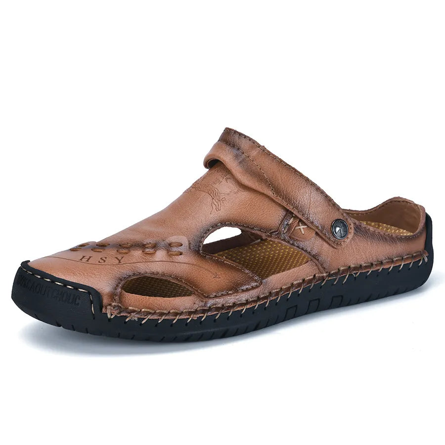⏰LAST DAY-70% OFF🛒Men's Summer Breathable Leather Slides – Comfortable for Walking & Daily