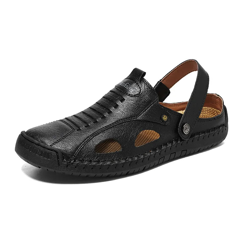 ⏰LAST DAY-70% OFF🛒Men's Adjustable Strap Leather Slides – Comfortable for Walking & Hiking