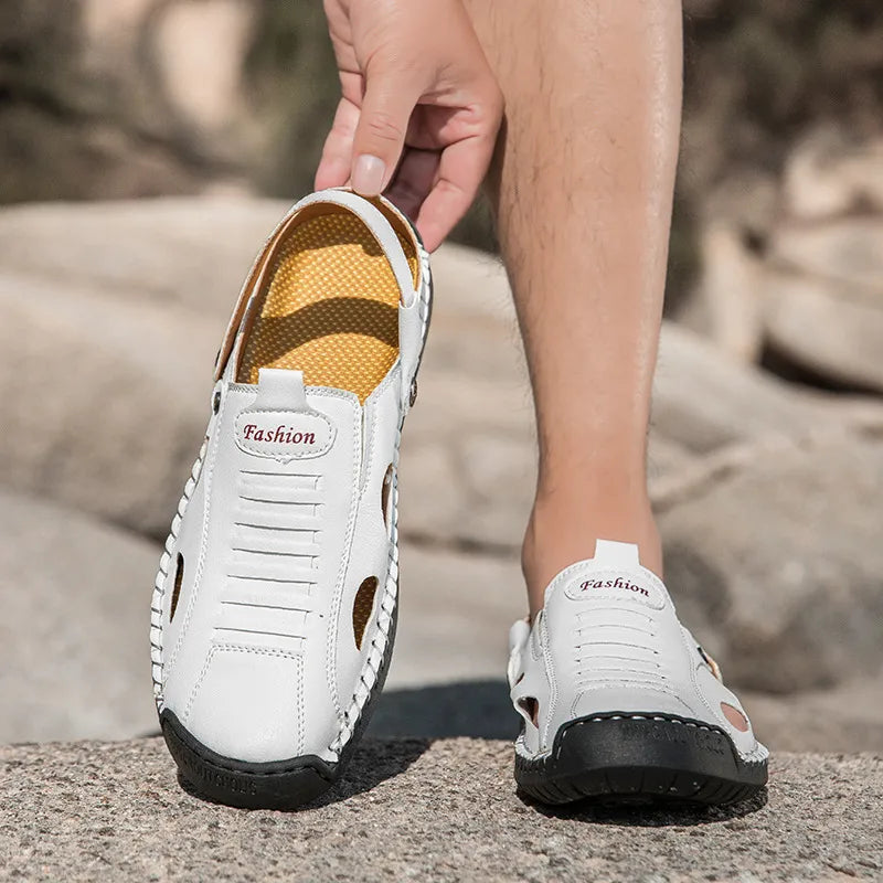 ⏰LAST DAY-70% OFF🛒Men's Adjustable Strap Leather Slides – Comfortable for Walking & Hiking