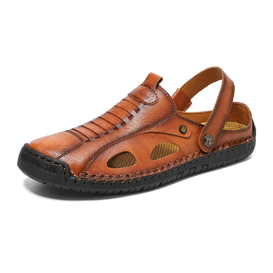 ⏰LAST DAY-70% OFF🛒Men's Adjustable Strap Leather Slides – Comfortable for Walking & Hiking