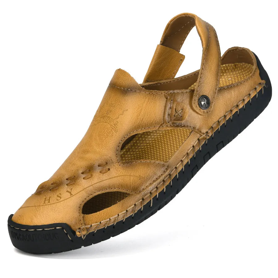⏰LAST DAY-70% OFF🛒Men's Summer Breathable Leather Slides – Comfortable for Walking & Daily