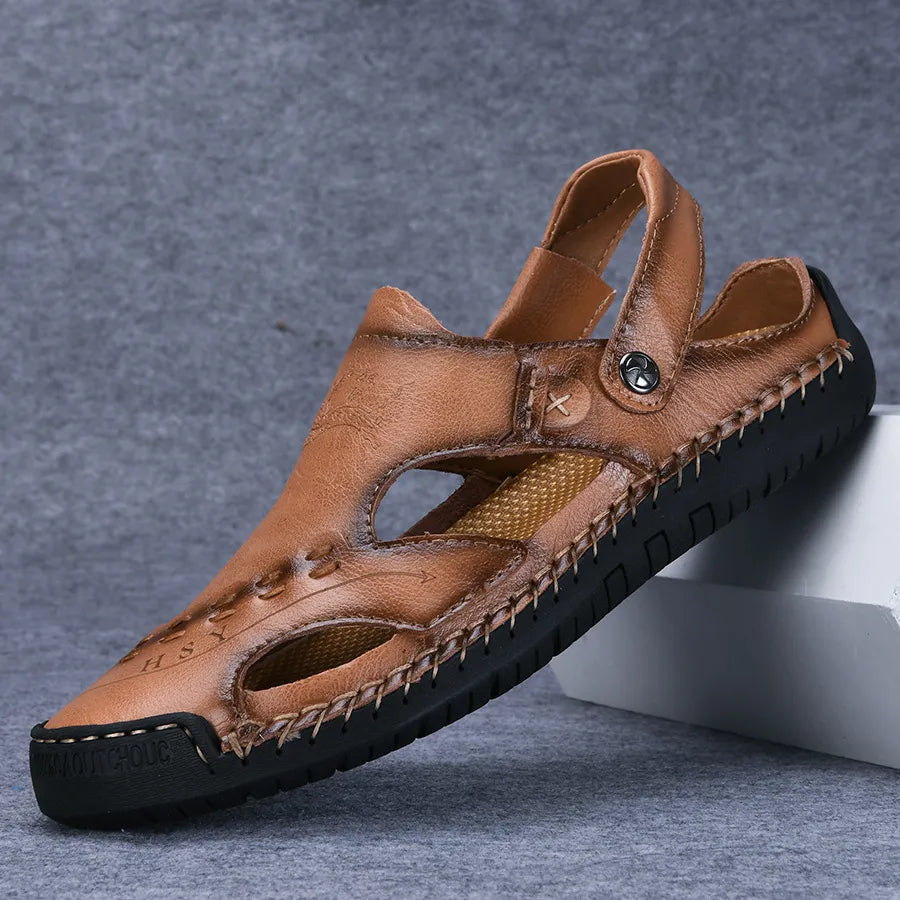 ⏰LAST DAY-70% OFF🛒Men's Summer Breathable Leather Slides – Comfortable for Walking & Daily