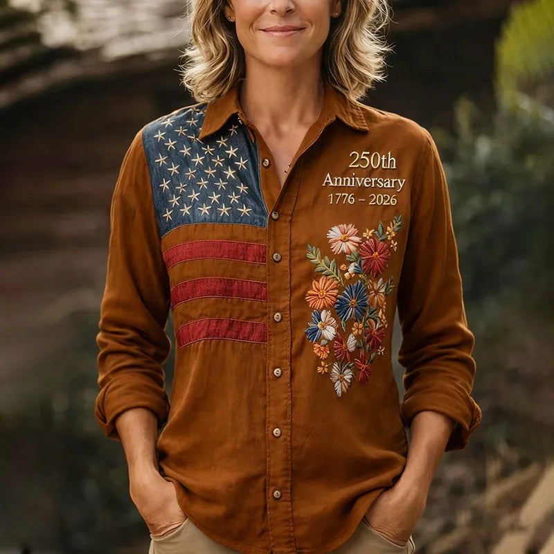 250th Anniversary Limited Edition | American Flag Floral Print Button-Up Shirt