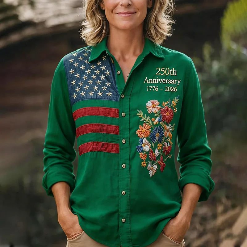 250th Anniversary Limited Edition | American Flag Floral Print Button-Up Shirt