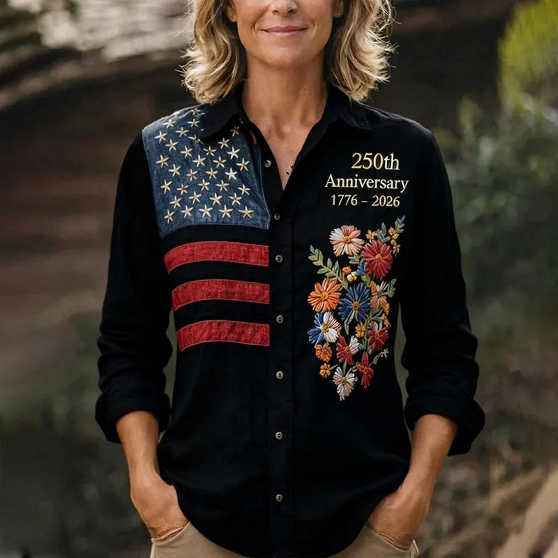 250th Anniversary Limited Edition | American Flag Floral Print Button-Up Shirt
