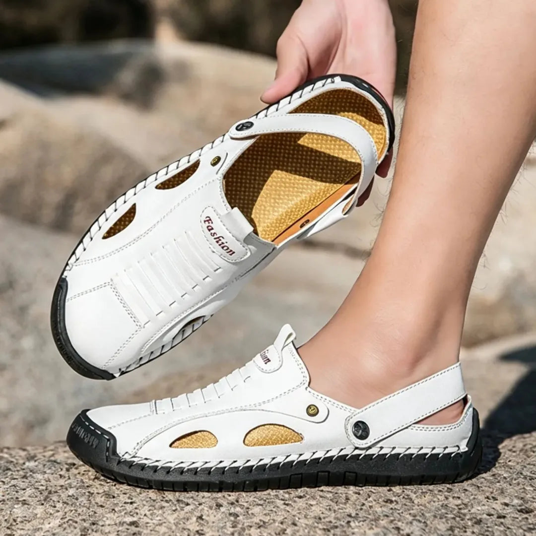 ⏰LAST DAY-70% OFF🛒Men's Adjustable Strap Leather Slides – Comfortable for Walking & Hiking