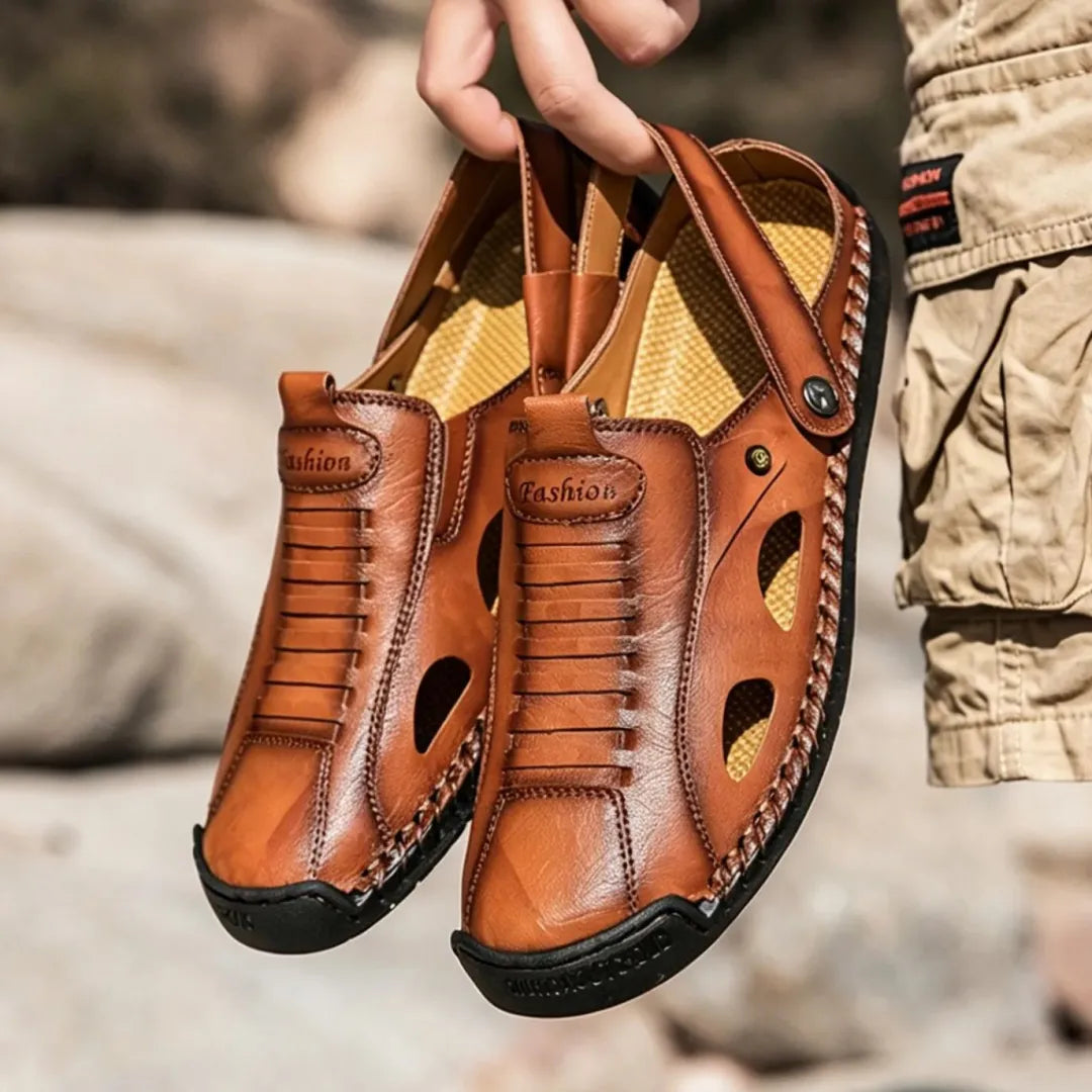 ⏰LAST DAY-70% OFF🛒Men's Adjustable Strap Leather Slides – Comfortable for Walking & Hiking